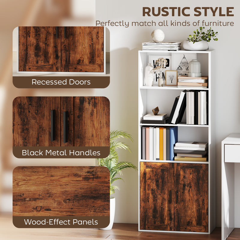 5 Tier Wooden Bookcase With Adjustable Shelves For Home Office Or Study, Rustic Brown