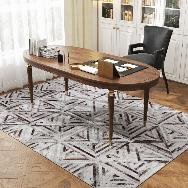 Large Non Slip Washable Chenille Area Rug With Triangle Pattern For Living Room Brown