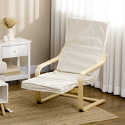 Reclining Wooden Lounging Chair with Adjustable Footrest and Cushion for Garden Comfort Cream White
