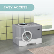 Enclosed Cat Litter Box With Pull Out Tray Scoop And Top Entry For Easy Cleaning, Grey