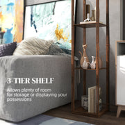 Standing Floor Lamp With Three Storage Shelves For Living Room Or Bedroom, Rustic Brown White AOSOM