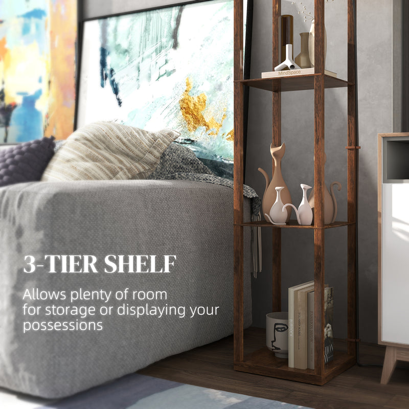 Standing Floor Lamp With Three Storage Shelves For Living Room Or Bedroom, Rustic Brown White AOSOM