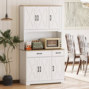 Kitchen Storage Cabinet with Adjustable Shelves and Barn Doors for Organised Cooking Natural Wood White AOSOM