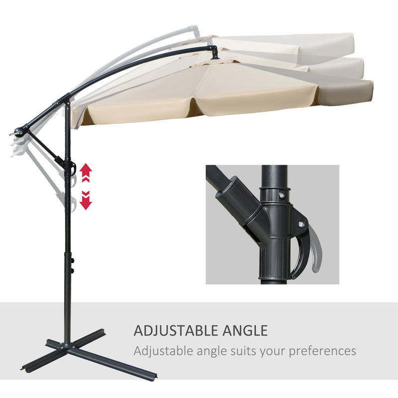 Light Brown 27m Cantilever Garden Parasol With Crank Handle For Shaded Outdoor Seating