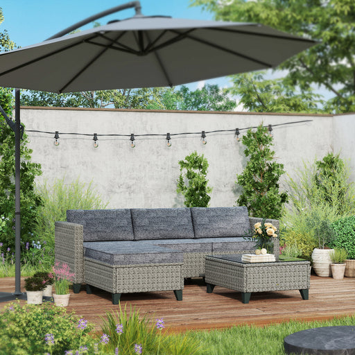 5 Seater Rattan Garden Furniture Set with Sofa Table and Footstools Dark Grey by Outsunny