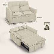 Sofa Bed, 3-in-1 Light Brown 2 Seater Pull Out Sofa Bed With Adjustable Backrest And Pillows For Small Spaces