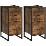 Set of 2 Industrial 3 Drawer Storage Chests With Metal Frame For Bedroom Or Lounge Rustic Brown