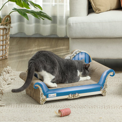 Blue 2 in 1 Cat Bed Scratching Board with Catnip for Indoor Cats 26.5cm by PawHut