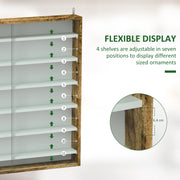 Rustic Brown 7 Tier Wall Display Cabinet With Glass Doors and Adjustable Shelves by HOMCOM