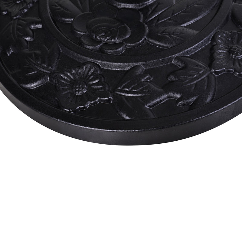 Black 9kg Half Round Parasol Base Resin Umbrella Stand Floral Design for Garden Outdoor by Outsunny