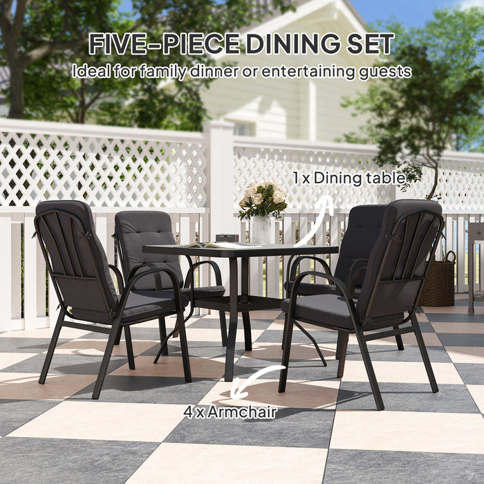 5 Piece Outdoor Patio Dining Set with Cushioned Chairs and Glass Table by Outsunny