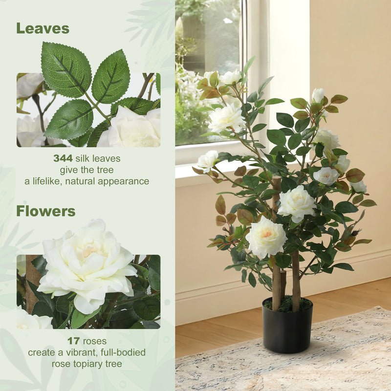 Artificial Rose Tree 90 cm for Indoor or Outdoor Year Round Display White AOSOM