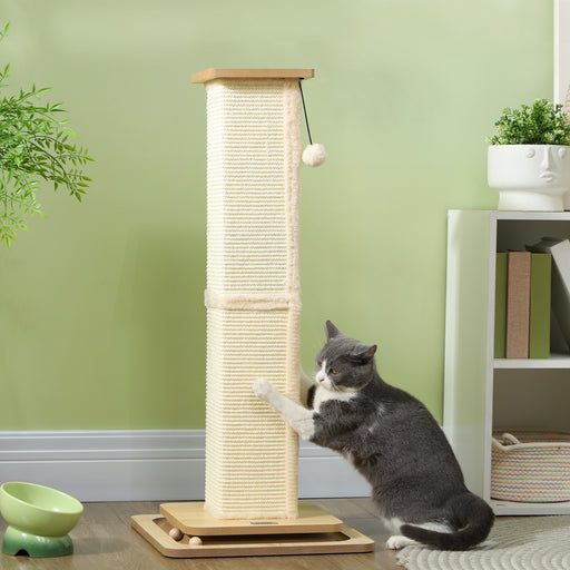 3 in 1 Cat Scratching Post with Track Ball Toy 87cm Tall Oak Tone Finish by PawHut