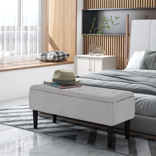Fabric Storage Ottoman Bench With Wooden Legs For Bedroom Or Lounge 47L Capacity, Grey