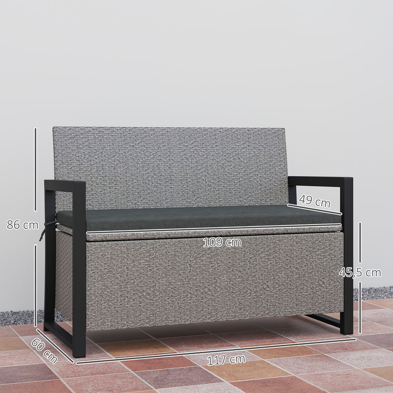 Grey 151.5L Garden Storage Bench with Cushion Weatherproof Seat by Outsunny