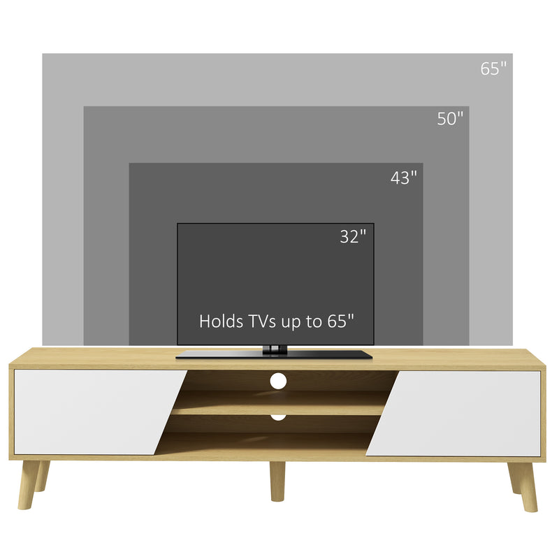 Scandinavian Style TV Cabinet With Open Shelf and Cupboard Storage for Living Room White