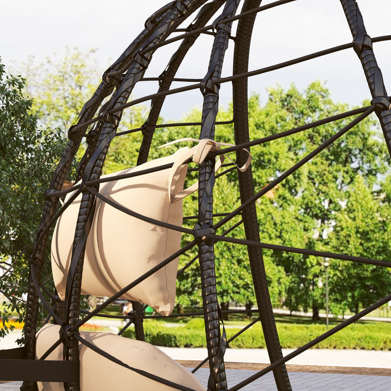 Hanging Egg Chair with Stand Thick Cushion and Headrest for Garden Patio Balcony Khaki by Outsunny