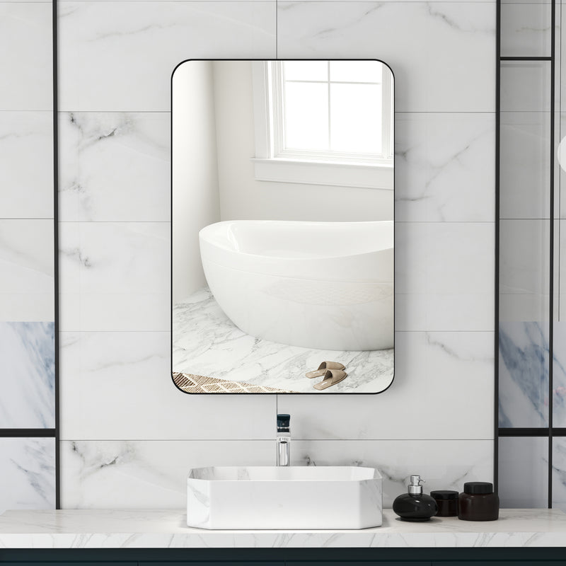 Curved Black Bathroom Mirror 90 x 60cm Modern Wall Mounted Design by HOMCOM