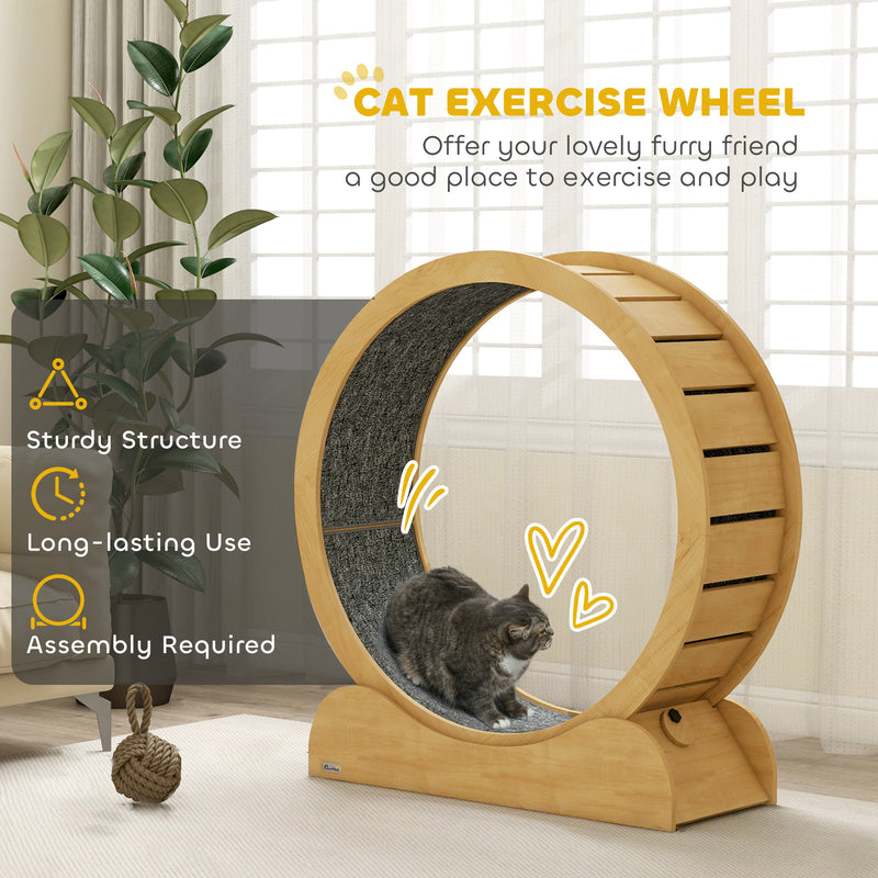 Wooden Cat Exercise Wheel with Brake for Indoor Fitness and Play, Natural