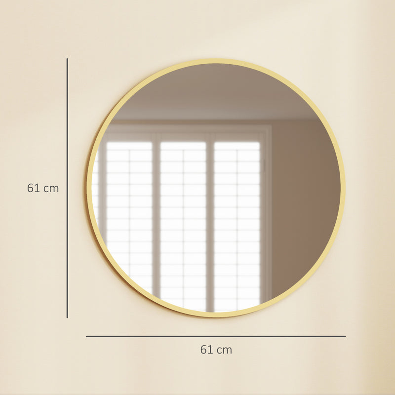 Large Round Mirror For Wall 61cm Gold Modern Decorative Accent For Bedroom Living Room Bathroom