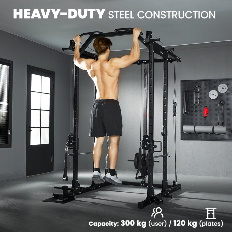 Cable Crossover Machine with Lat Pull Down for Full Body Strength Training Grey AOSOM