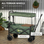 Green Folding Garden Trolley Cart With Canopy And Handle For Camping Or Beach Use