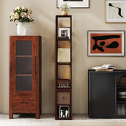 LED Floor Lamp with Storage Shelves and Fabric Drawer for Living Room or Bedroom Dark Brown