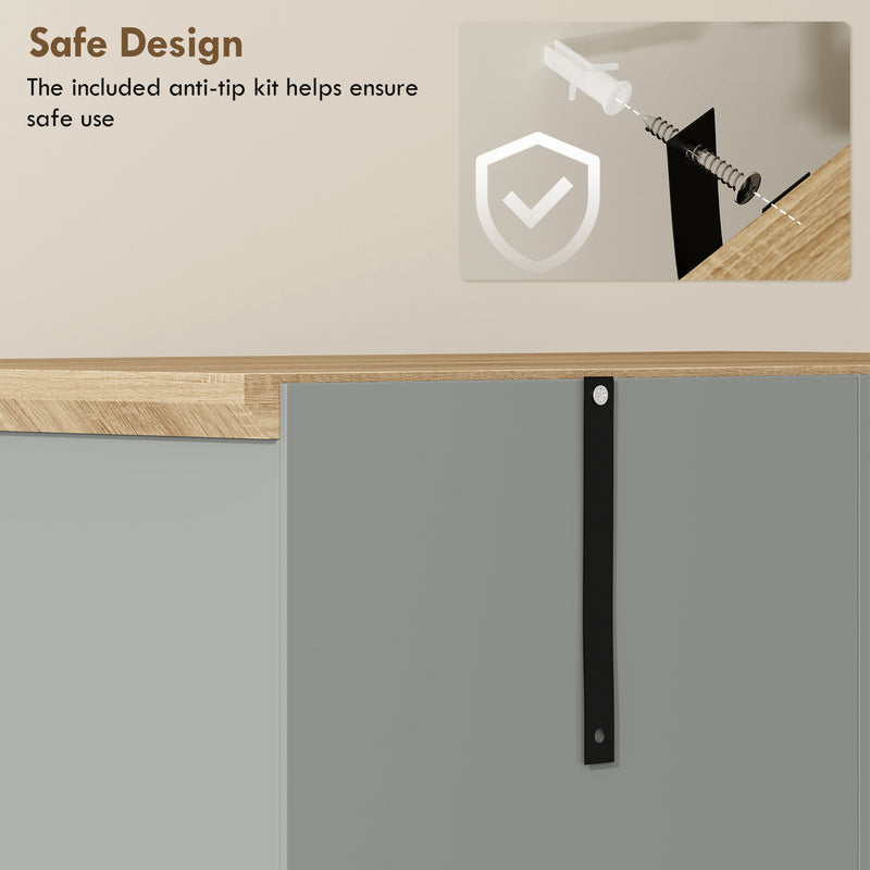 Tall Grey Freestanding Storage Cabinet For Kitchen with 4 Shelves - Modern Design 80x48x172cm Homcom