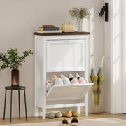 Narrow Shoe Cabinet for Hallways with 2 Flip Drawers White With Gold Handles 60 x 27 x 97 cm Homcom