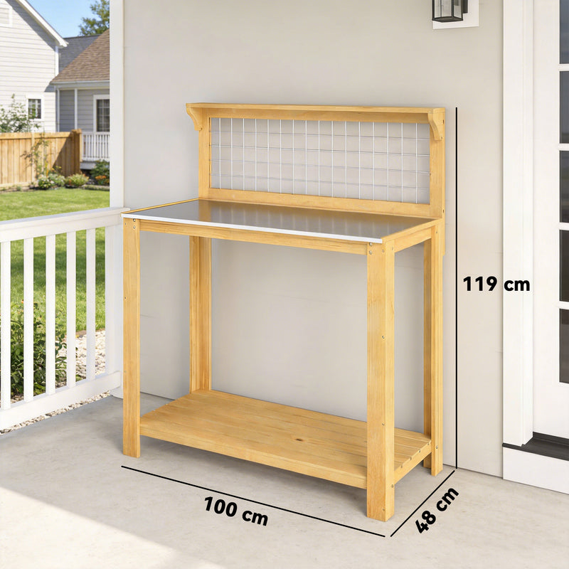 Outdoor Potting Bench with Aluminium Worktop and Shelves for Organised Gardening
