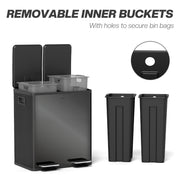 40L Double Compartment Indoor Recycling Bin with Deodorisers in Stainless Steel Glossy Black Finish