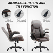 Ergonomic Faux Leather Office Chair with Flip Up Armrests for Home or Office Use Brown