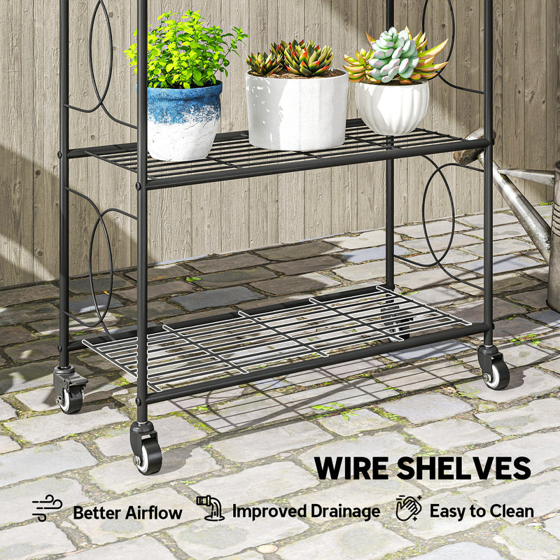 Mobile Plant Stand with 4 Shelves for Indoor or Outdoor Corner Storage Black Outsunny