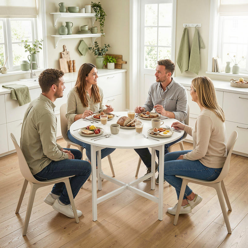 Folding Dining Table for Small Spaces Seats 2 to 4 Ultra Slim Storage, White