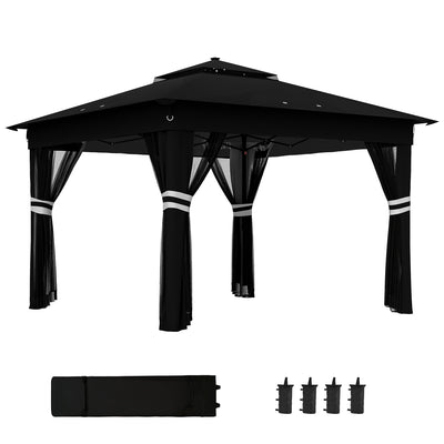 Black 3 x 3m Pop Up Gazebo With Solar LED Lights and Netting by Outsunny
