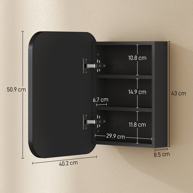 Bathroom Wall Cabinet with Mirror and Adjustable Shelves for Small Spaces 40x10x51cm,  Black Homcom
