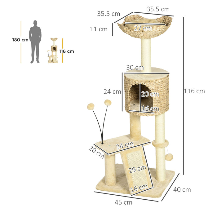 Multi Level Cat Tree with Scratching Post House and Bed for Indoor Cats Beige