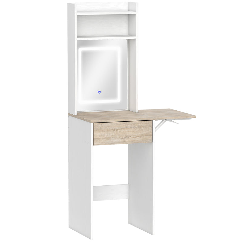Dressing Table with Adjustable LED Mirror and Storage for Small Bedrooms White Wood Effect AOSOM