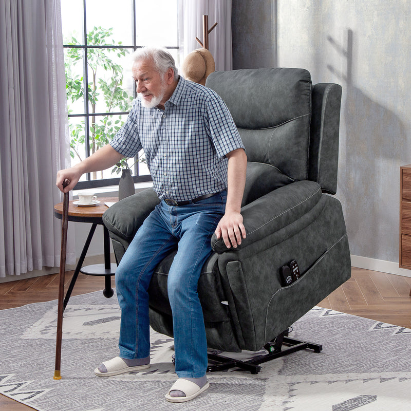 Grey Power Lift Recliner Chair with Heat Vibration Massage and USB Port for Elderly Support