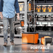 3 in 1 Stackable Rolling Tool Box Orange With Wheels For Easy Garage Organisation