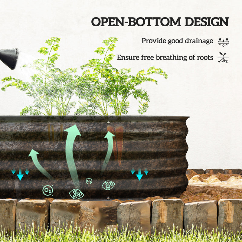 Galvanised Metal Raised Garden Bed For Flowers Herbs And Vegetables With Safety Edging Black AOSOM