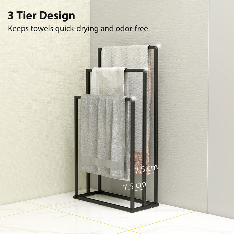 Freestanding Towel Rack for Quick Drying and Storage in Small Bathrooms Black Homcom