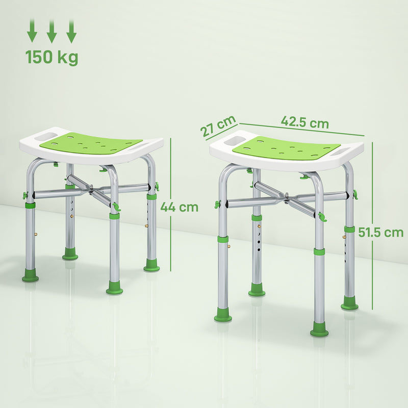 Adjustable Height Aluminium Shower Stool With Non Slip Feet For Bathroom Safety Green