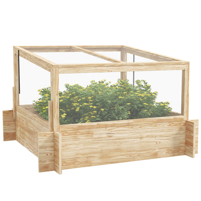 Wooden Greenhouse Planter Box With Lift-Up Lid For Growing Plants Outdoors