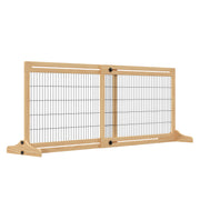 Adjustable Freestanding Wooden Dog Gate for Doorways and Stairs Natural Wood Finish AOSOM