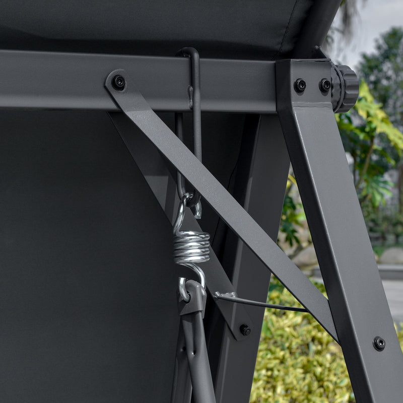 2 Seater Garden Swing Chair With Adjustable Canopy Shade And Metal Frame Dark Grey