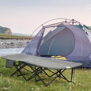 Black Foldable Padded Camp Bed With Cup Holder And Carry Bag For Garden Or Camping