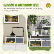 Wooden Tortoise Table with Pull Out Trays and Lamp Holder for Indoor Use Grey