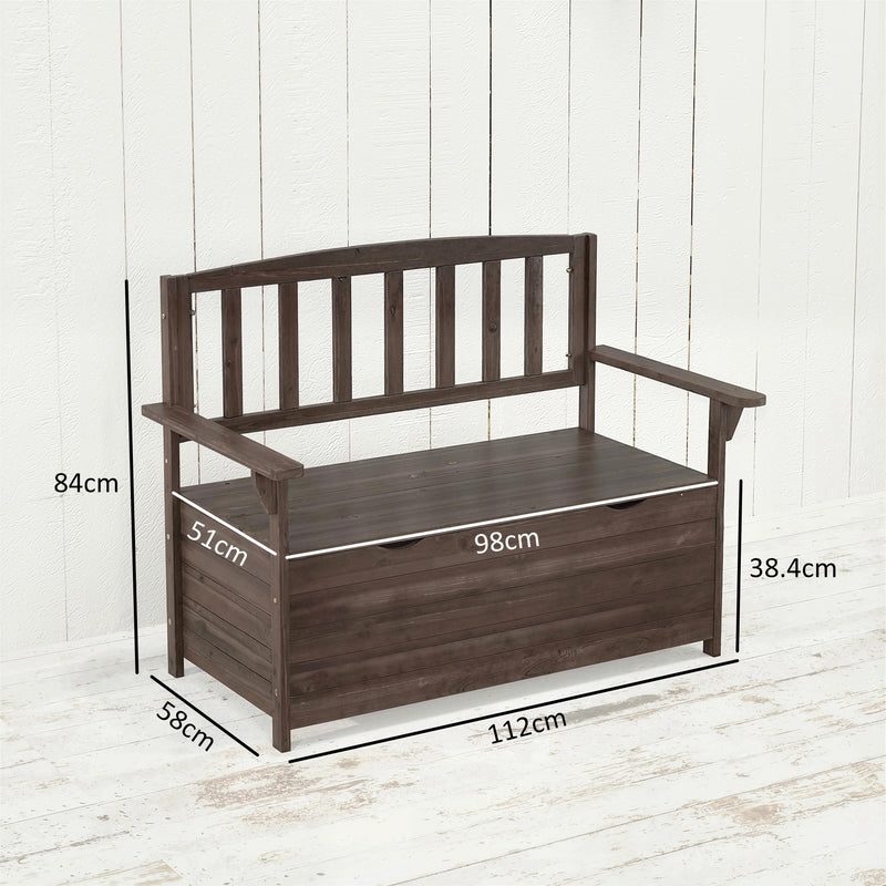 2 Seater Wooden Garden Storage Bench with Armrests - Durable Fir Wood Construction Outsunny