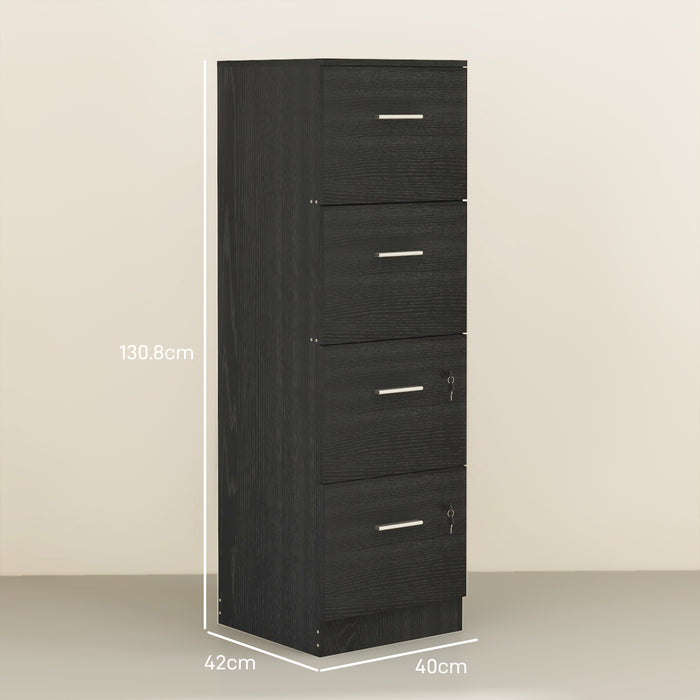 Black 4 Drawer Filing Cabinet With Lock Wood Effect by HOMCOM